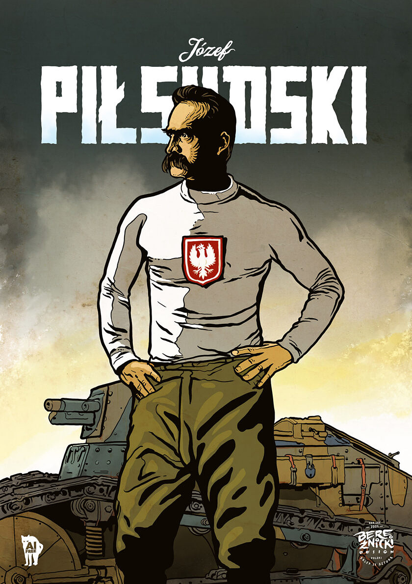 „Józef Piłsudski i czołg Renault FT” – plakat A3